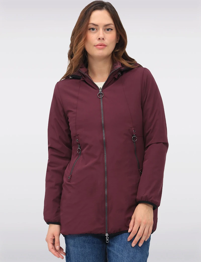 Water Resistant Vegan Reversible Quilted Jacket with Detachable Hood by Saki