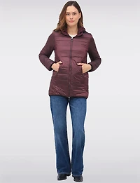 Water Resistant Vegan Reversible Quilted Jacket with Detachable Hood by Saki