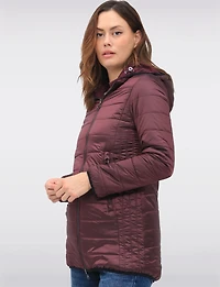 Water Resistant Vegan Reversible Quilted Jacket with Detachable Hood by Saki