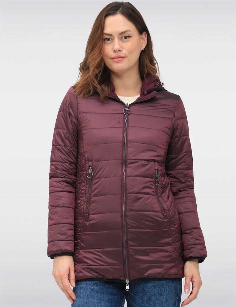 Water Resistant Vegan Reversible Quilted Jacket with Detachable Hood by Saki