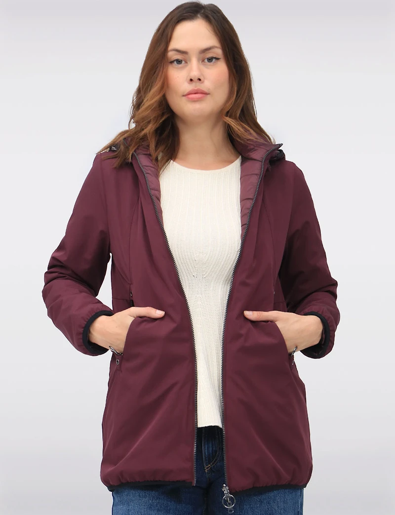 Water Resistant Vegan Reversible Quilted Jacket with Detachable Hood by Saki