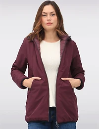 Water Resistant Vegan Reversible Quilted Jacket with Detachable Hood by Saki