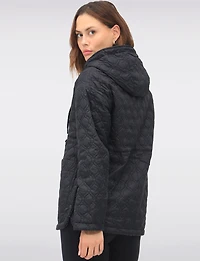 Reversible Quilted and Chic Twill Jacket with Hood Drawstring Waist by Saki