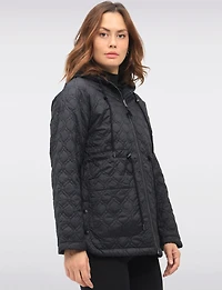 Reversible Quilted and Chic Twill Jacket with Hood Drawstring Waist by Saki