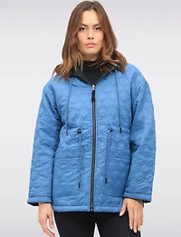 Reversible Quilted and Chic Twill Jacket with Hood Drawstring Waist by Saki