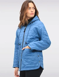 Reversible Quilted and Chic Twill Jacket with Hood Drawstring Waist by Saki
