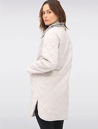 Reversible Quilted & Soft Plaid Wool-Blend Snap Button High Collar Coat by Saki