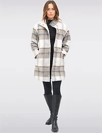 Reversible Quilted & Soft Plaid Wool-Blend Snap Button High Collar Coat by Saki