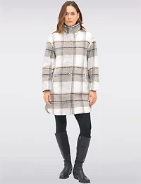 Reversible Quilted & Soft Plaid Wool-Blend Snap Button High Collar Coat by Saki