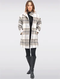 Reversible Quilted & Soft Plaid Wool-Blend Snap Button High Collar Coat by Saki