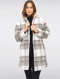 Reversible Quilted & Soft Plaid Wool-Blend Snap Button High Collar Coat by Saki