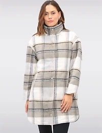 Reversible Quilted & Soft Plaid Wool-Blend Snap Button High Collar Coat by Saki