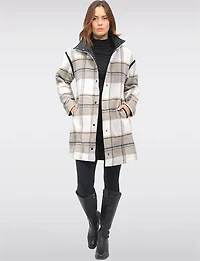Reversible Quilted & Soft Plaid Wool-Blend Snap Button High Collar Coat by Saki
