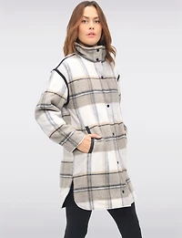 Reversible Quilted & Soft Plaid Wool-Blend Snap Button High Collar Coat by Saki