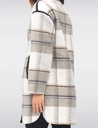 Reversible Quilted & Soft Plaid Wool-Blend Snap Button High Collar Coat by Saki