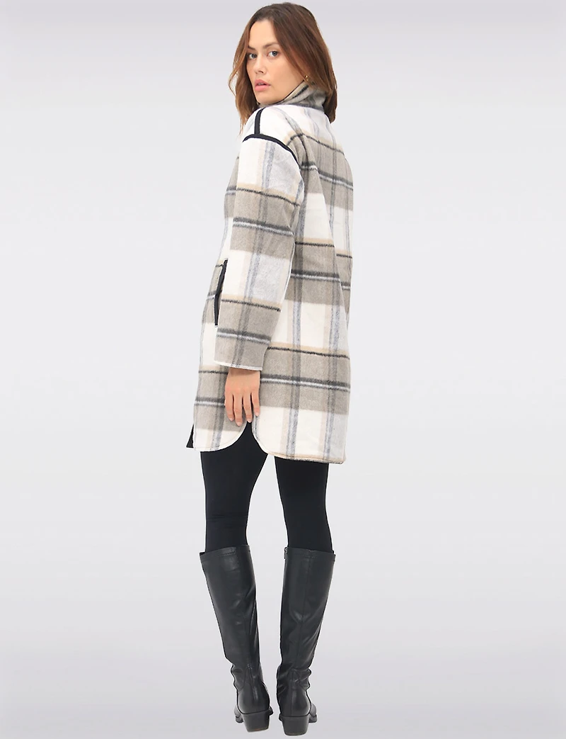 Reversible Quilted & Soft Plaid Wool-Blend Snap Button High Collar Coat by Saki