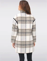 Reversible Quilted & Soft Plaid Wool-Blend Snap Button High Collar Coat by Saki