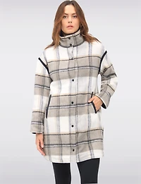Reversible Quilted & Soft Plaid Wool-Blend Snap Button High Collar Coat by Saki
