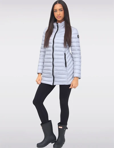 Emiko Vegan Lightweight Multi-Quilt Design Long Hooded Puffer Jacket by Saki