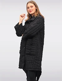 Unique Black Textured Oversized Coat with A Rounded Drawstring Hem by Spanner
