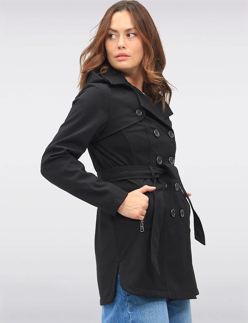 Vegan Hooded Belted Double-Breasted Water-Resistant Trench Coat with by Sebby