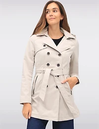 Vegan Hooded Belted Double-Breasted Water-Resistant Trench Coat with by Sebby