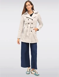 Vegan Hooded Belted Double-Breasted Water-Resistant Trench Coat with by Sebby