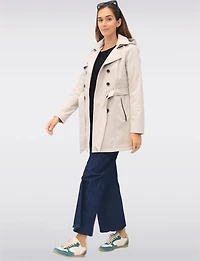 Vegan Hooded Belted Double-Breasted Water-Resistant Trench Coat with by Sebby