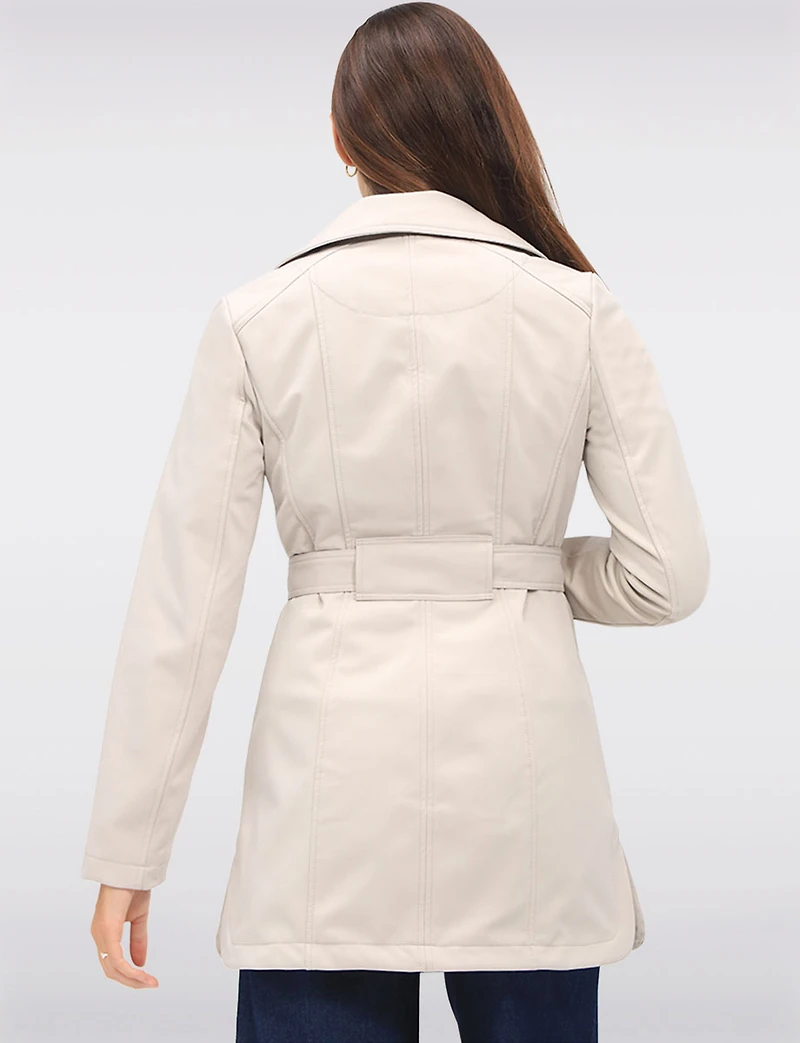 Vegan Hooded Belted Double-Breasted Water-Resistant Trench Coat with by Sebby
