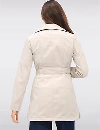 Vegan Hooded Belted Double-Breasted Water-Resistant Trench Coat with by Sebby
