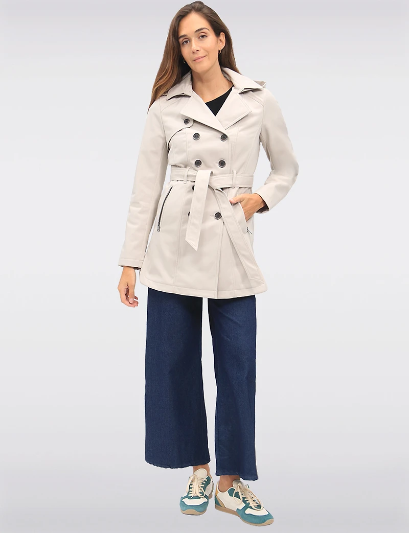 Vegan Hooded Belted Double-Breasted Water-Resistant Trench Coat with by Sebby