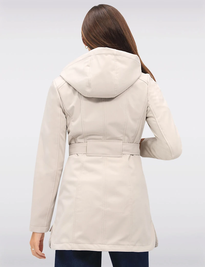 Vegan Hooded Belted Double-Breasted Water-Resistant Trench Coat with by Sebby