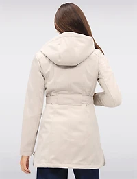 Vegan Hooded Belted Double-Breasted Water-Resistant Trench Coat with by Sebby