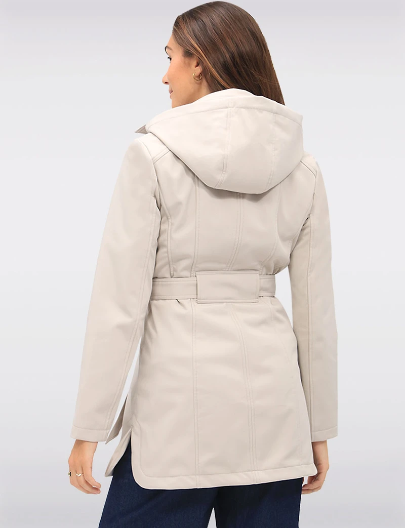 Vegan Hooded Belted Double-Breasted Water-Resistant Trench Coat with by Sebby