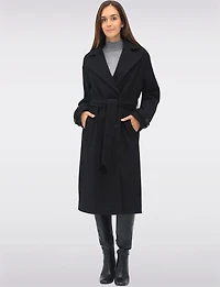 Elegant Long Double-Breasted Coat with Removable Belt & Back Slit by Sebby