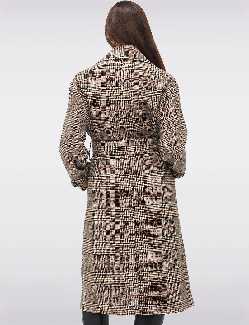 Elegant Long Double-Breasted Coat with Removable Belt & Back Slit by Sebby