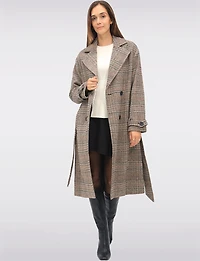Elegant Long Double-Breasted Coat with Removable Belt & Back Slit by Sebby