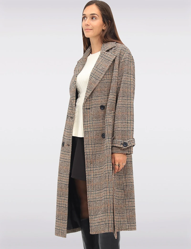 Elegant Long Double-Breasted Coat with Removable Belt & Back Slit by Sebby