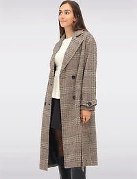 Elegant Long Double-Breasted Coat with Removable Belt & Back Slit by Sebby