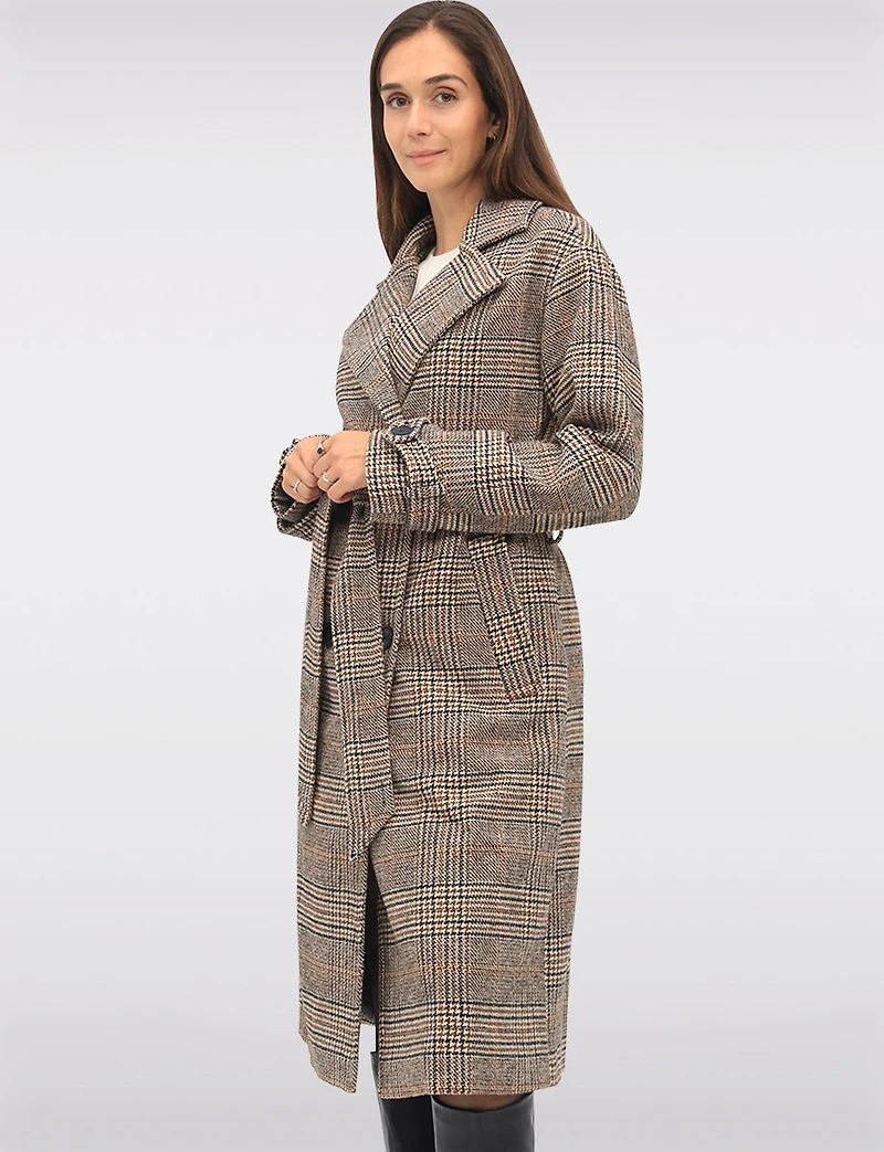 Elegant Long Double-Breasted Coat with Removable Belt & Back Slit by Sebby