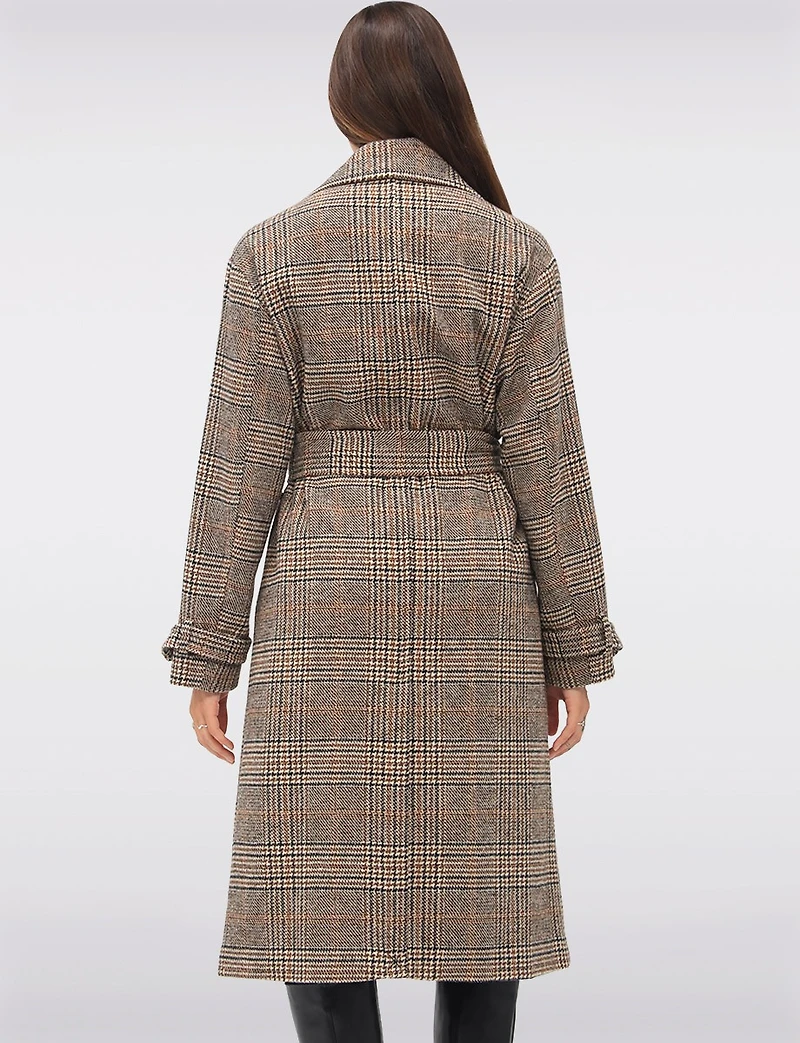 Elegant Long Double-Breasted Coat with Removable Belt & Back Slit by Sebby
