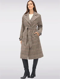 Elegant Long Double-Breasted Coat with Removable Belt & Back Slit by Sebby
