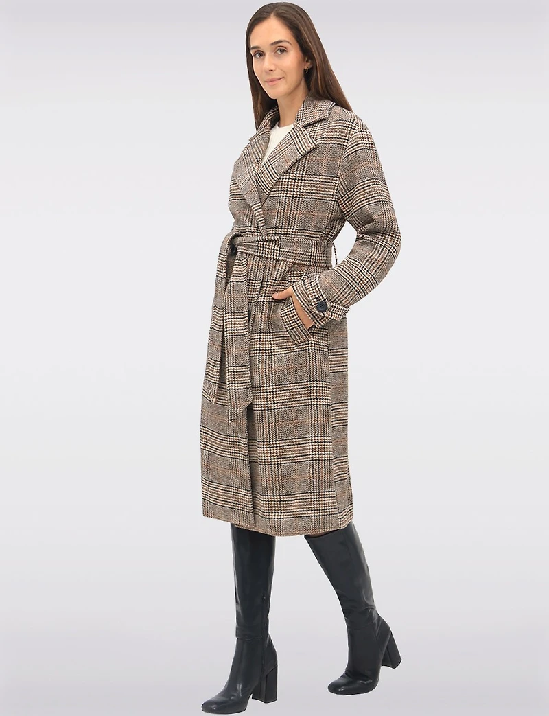 Elegant Long Double-Breasted Coat with Removable Belt & Back Slit by Sebby