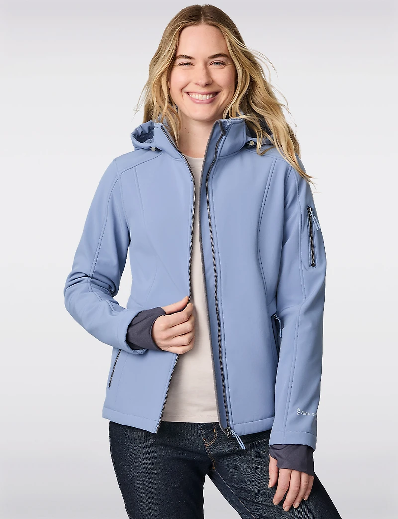 Fitted Faux Fur Lined Hooded Water-Resistant Softshell Jacket by Free Country