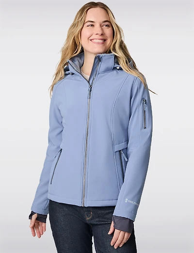 Fitted Faux Fur Lined Hooded Water-Resistant Softshell Jacket by Free Country