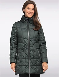 Quilted Jacket with Front Zip Flap Pockets and Genuine Fur Trim Hood by Danwear