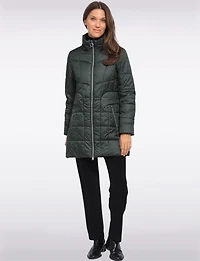 Quilted Jacket with Front Zip Flap Pockets and Genuine Fur Trim Hood by Danwear