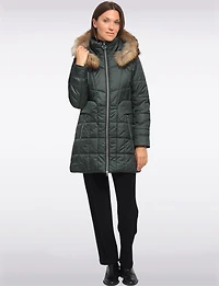 Quilted Jacket with Front Zip Flap Pockets and Genuine Fur Trim Hood by Danwear