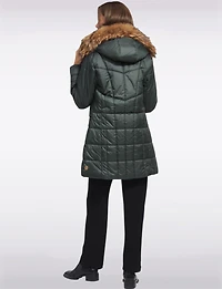 Quilted Jacket with Front Zip Flap Pockets and Genuine Fur Trim Hood by Danwear