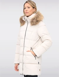 Weather-resistant Mid-length Puffer Jacket with Genuine Fur Trim Hood by Danwear